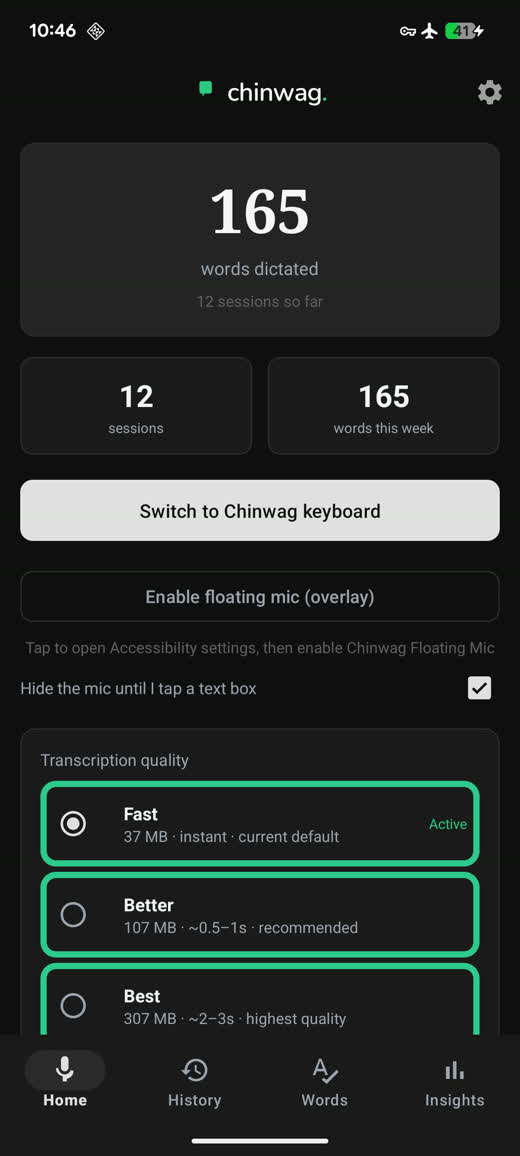 Transcription quality picker: Fast, Better and Best